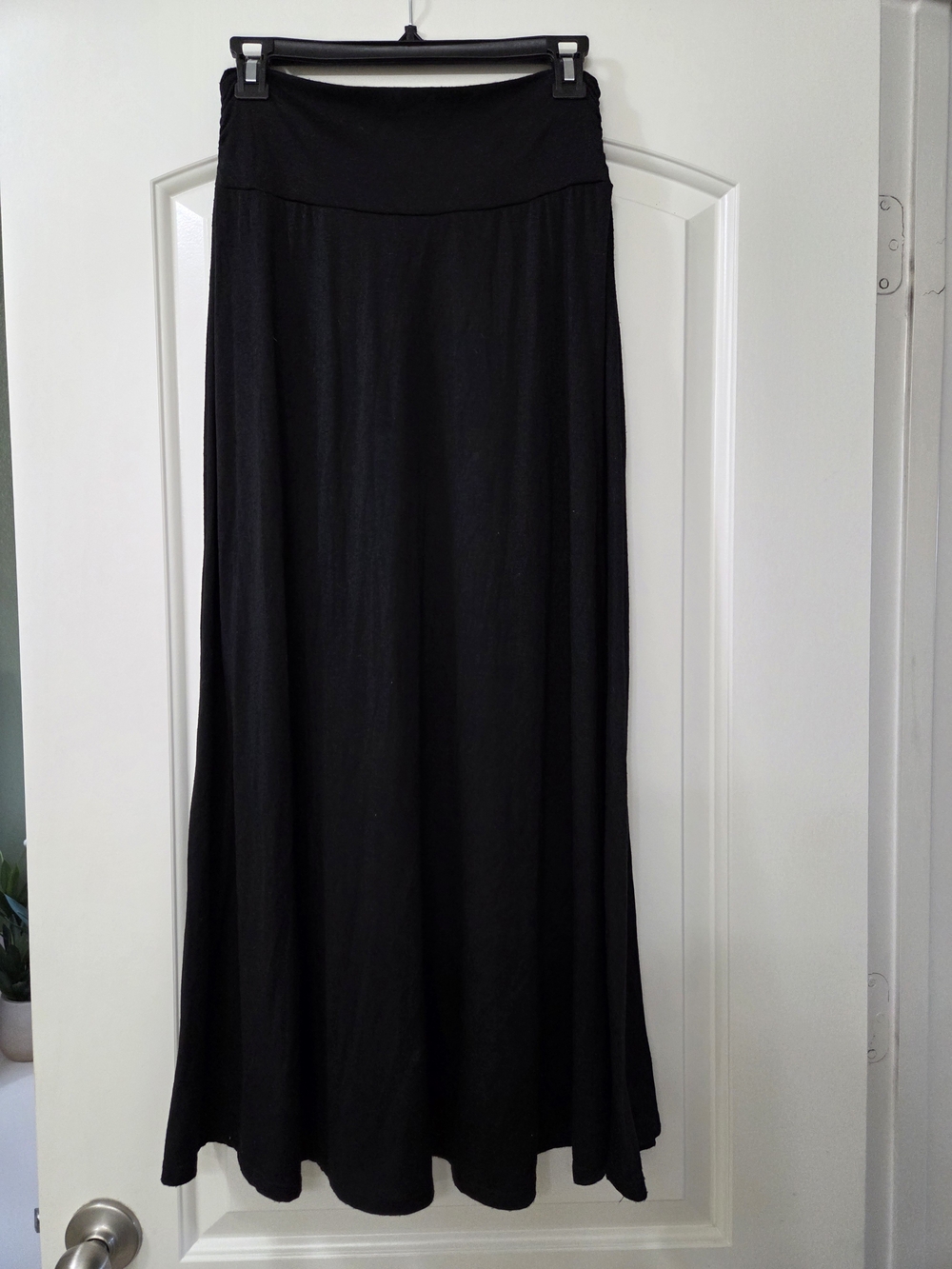 Classic Black Fold-Over Waist Maxi Skirt